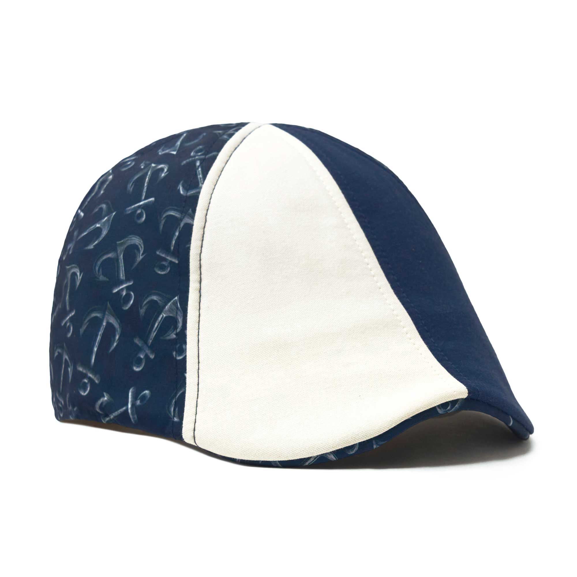 The Cape Codder Patchwork Boston Scally Cap - Marine Blue and White Sand