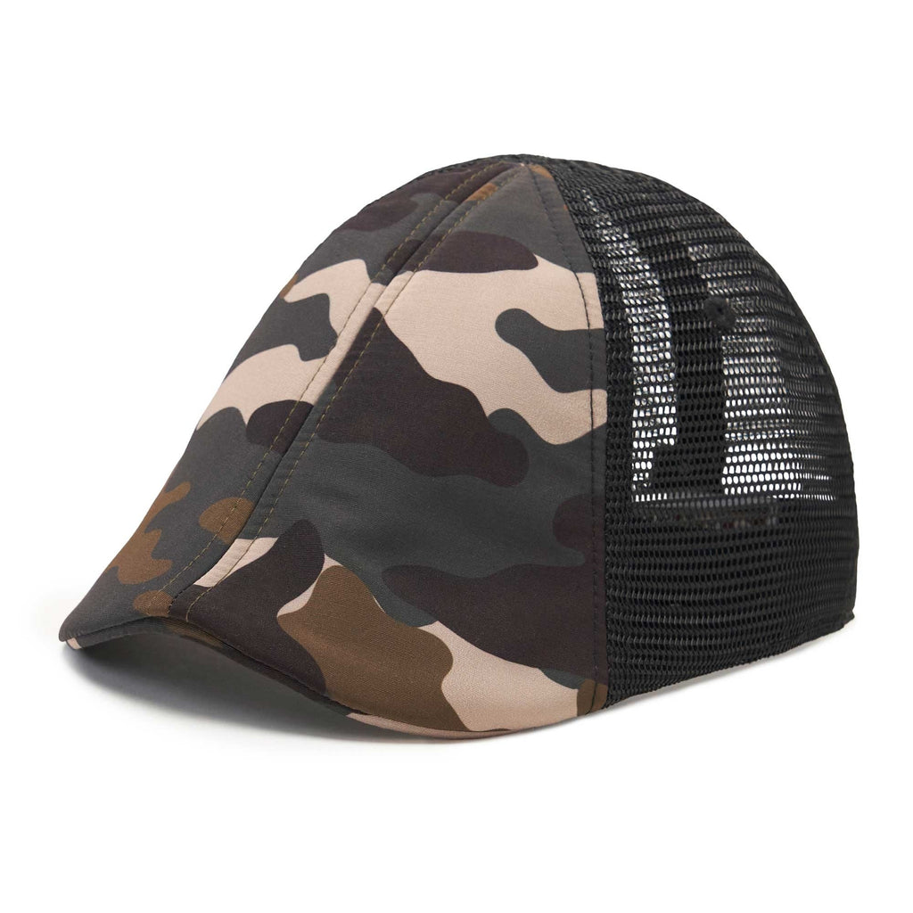 The Mesh Trucker Boston Scally Cap - Camo with Black