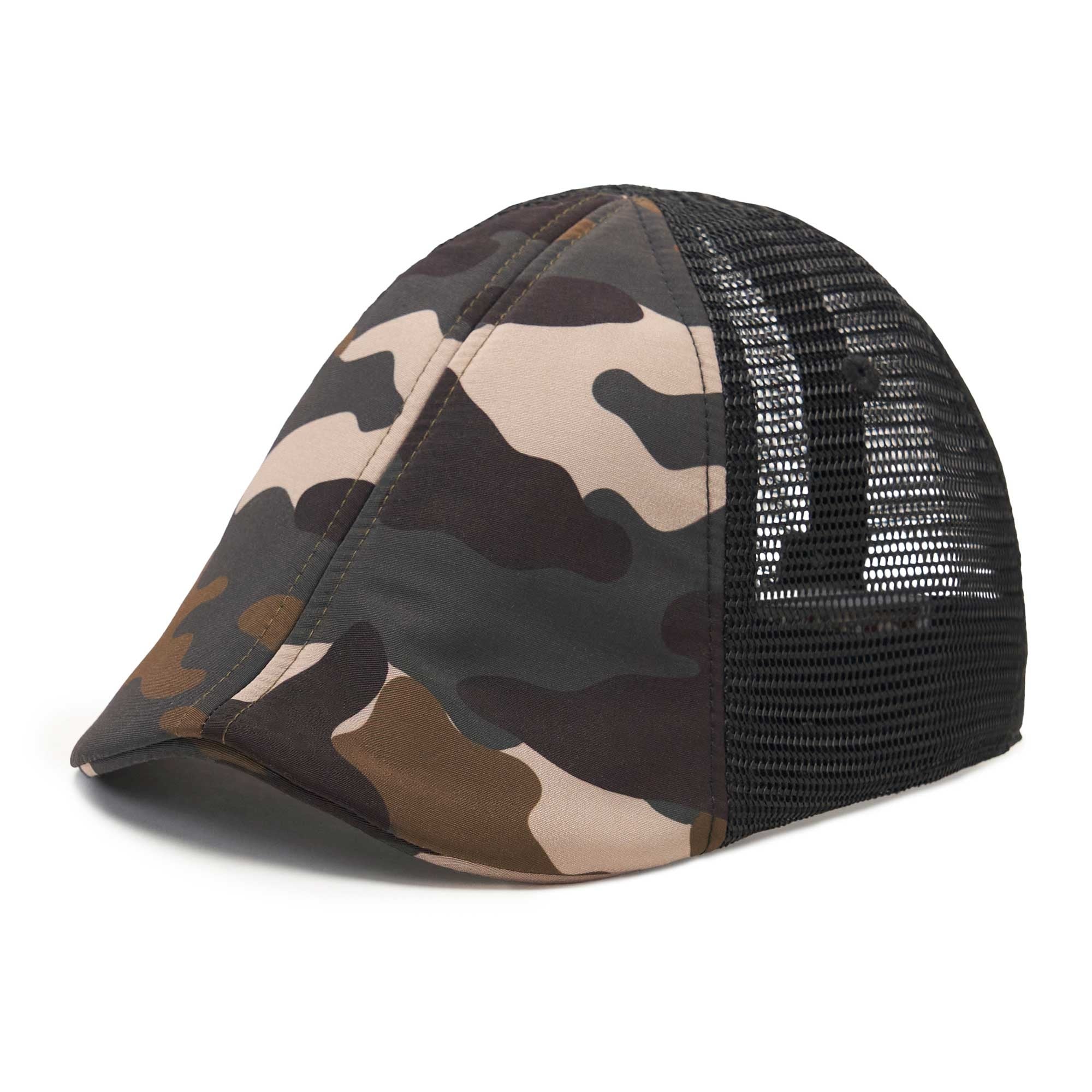 The Mesh Trucker Boston Scally Cap - Camo with Black