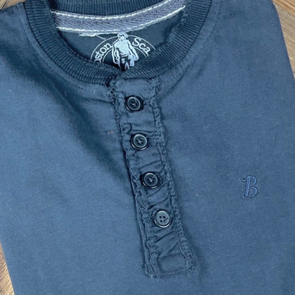 Boston Scally The Long Sleeve Henley - Dusk Navy