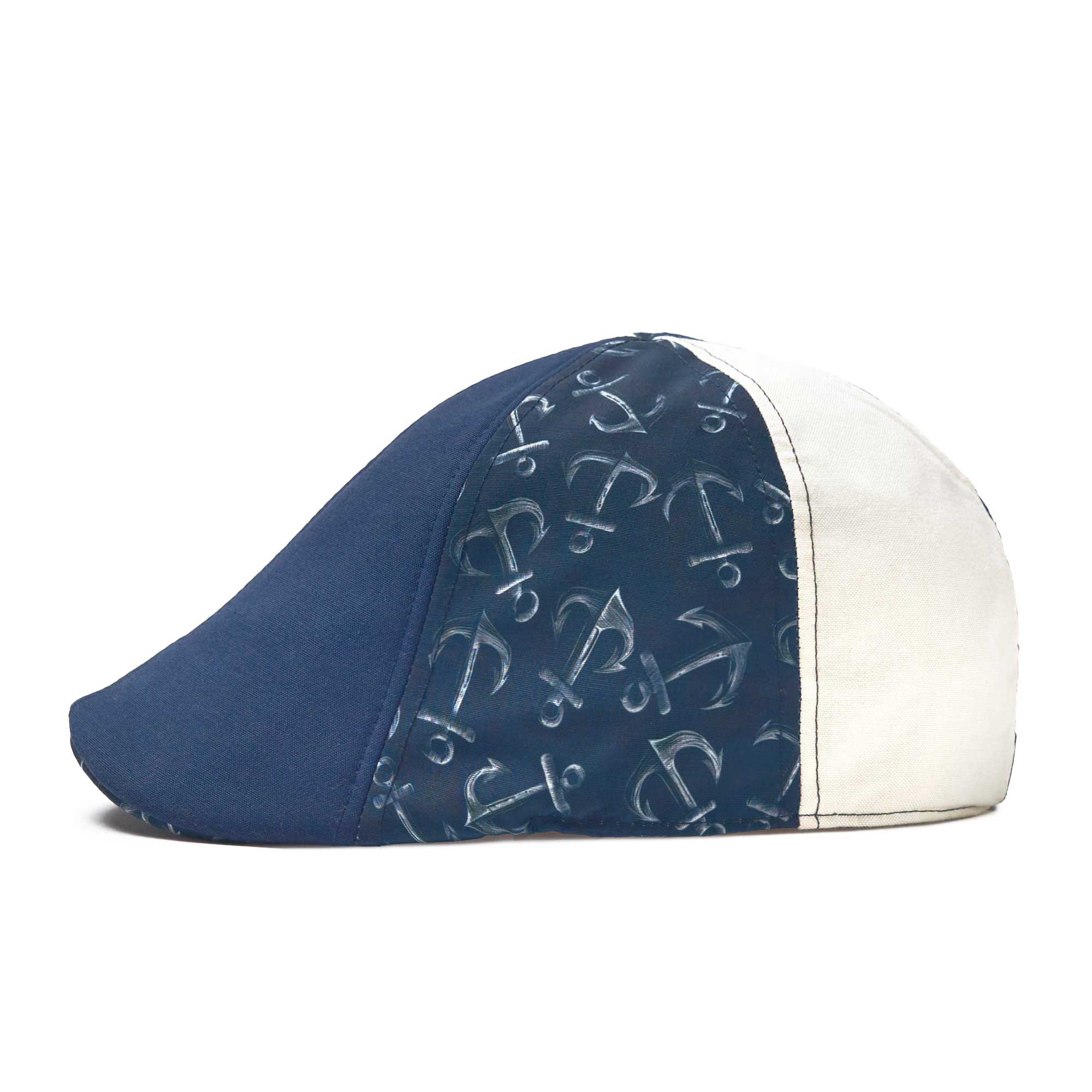 The Cape Codder Patchwork Boston Scally Cap - Marine Blue and White Sand