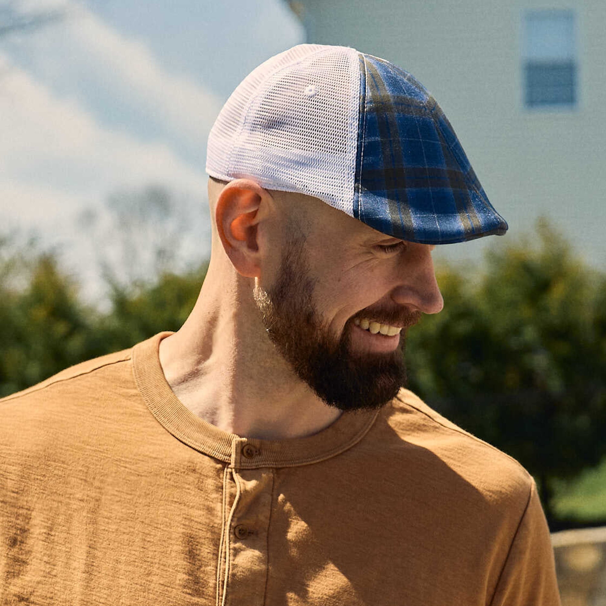 The Mesh Trucker Boston Scally Cap - Plaid with White