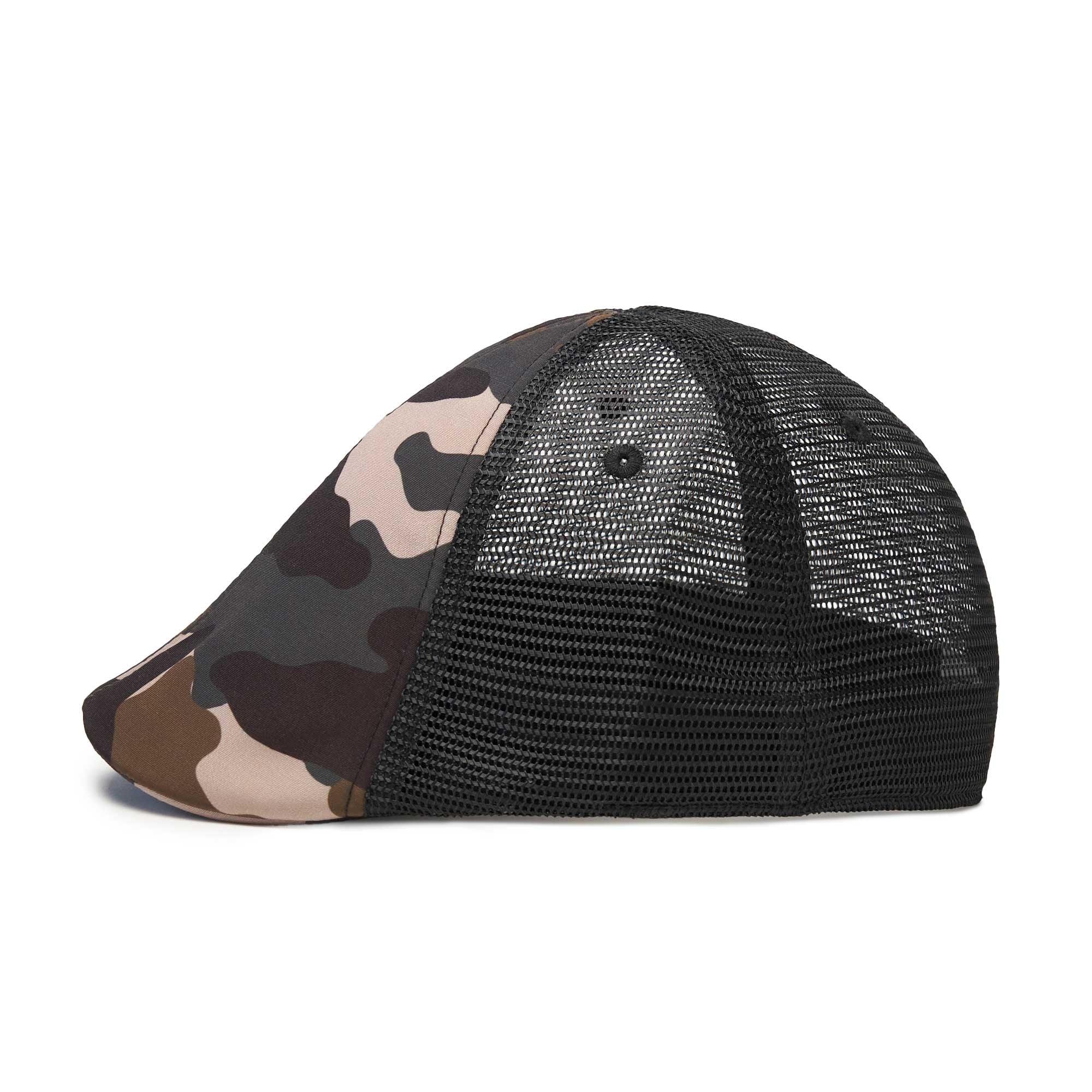 The Mesh Trucker Boston Scally Cap - Camo with Black
