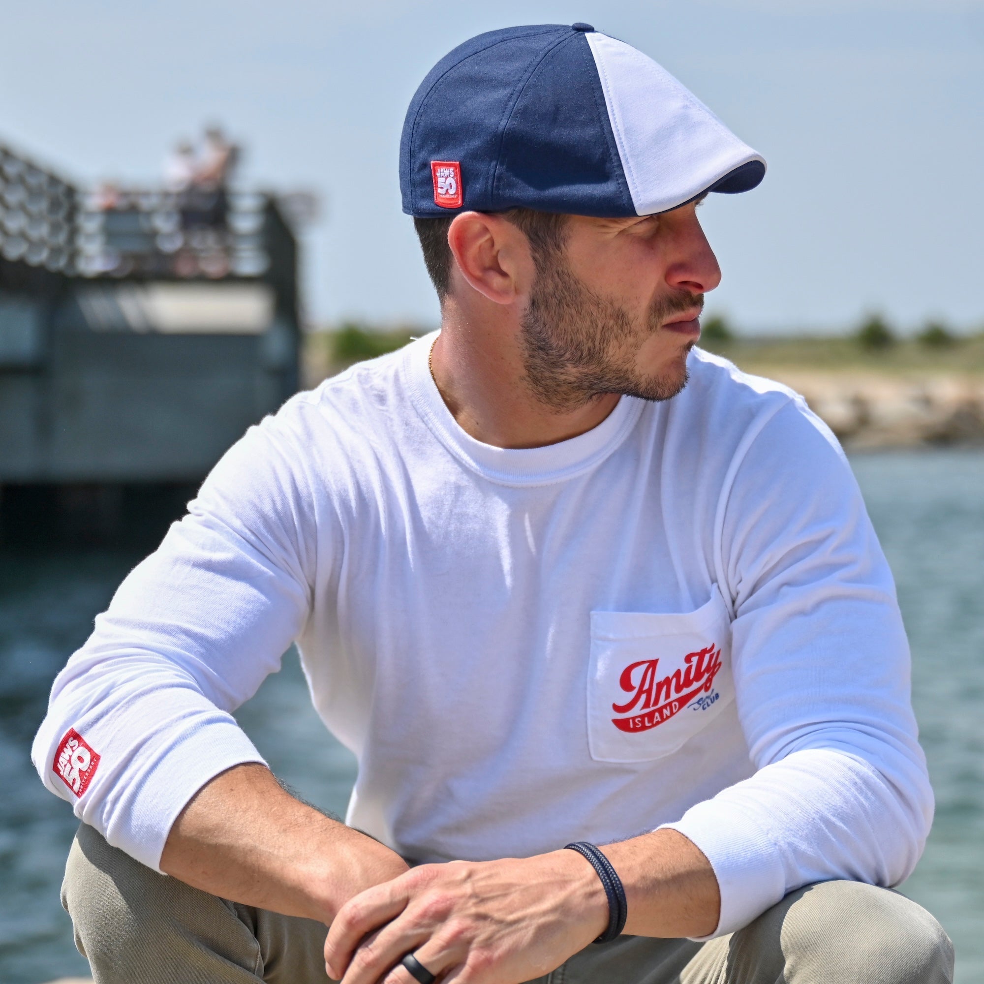Boston Scally Jaws 50th Anniversary Long Sleeve Tee T-Shirt - White