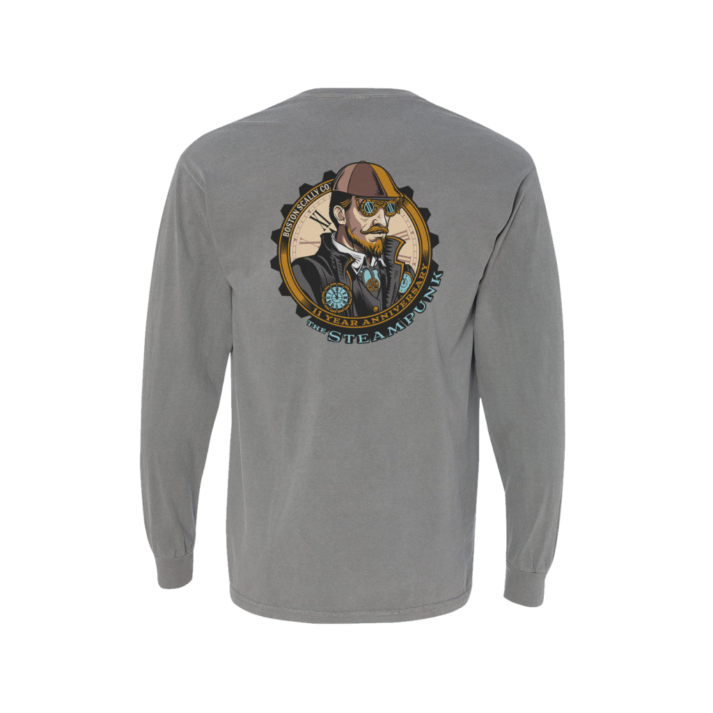 Boston Scally The 11 Year Anniversary Long Sleeve Pocket Tee T-Shirt - Grey