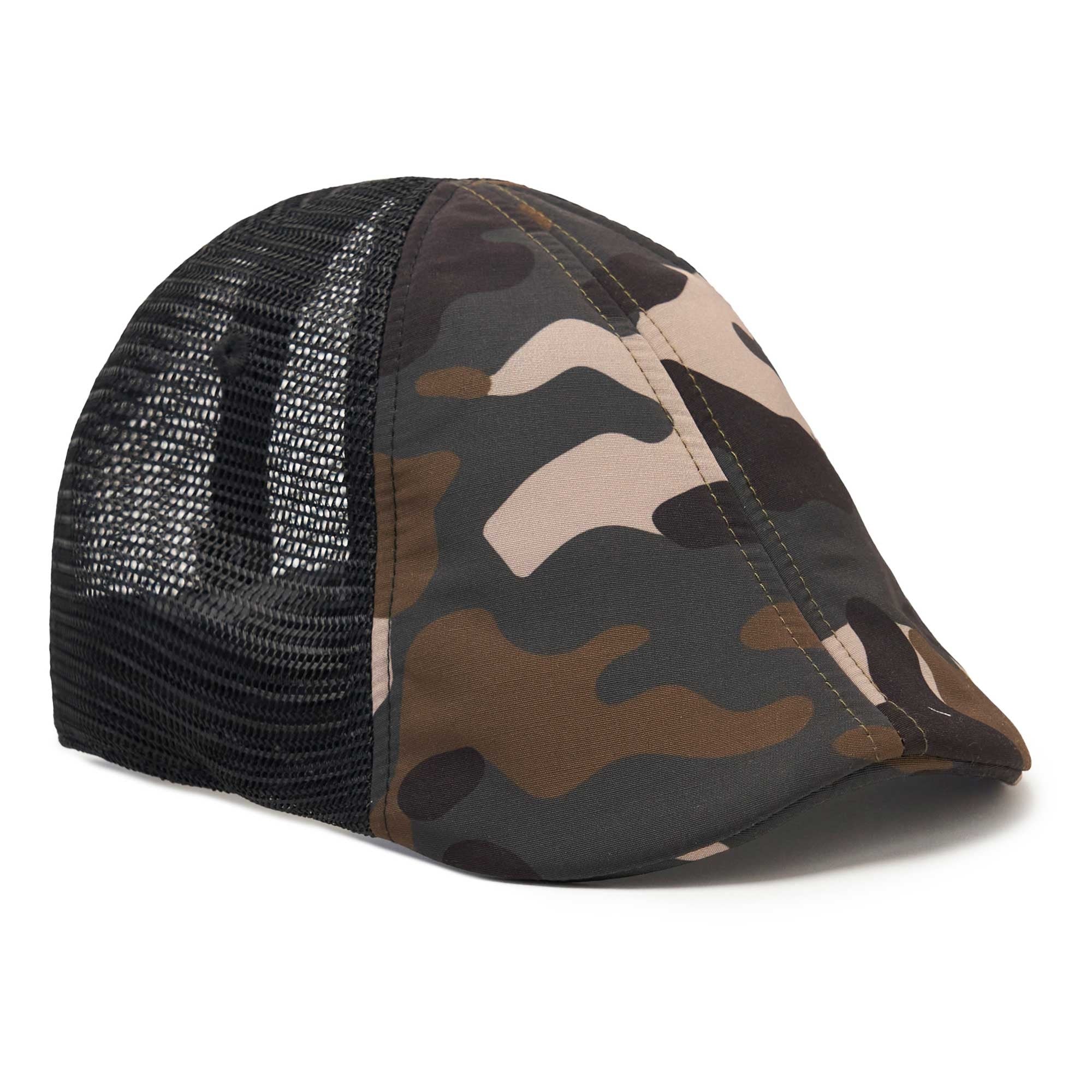 The Mesh Trucker Boston Scally Cap - Camo with Black