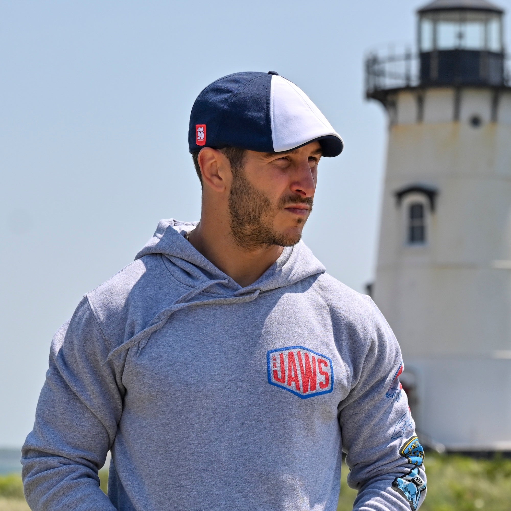 Jaws 50th Anniversary Boston Scally Cap - Ocean Blue & Great White