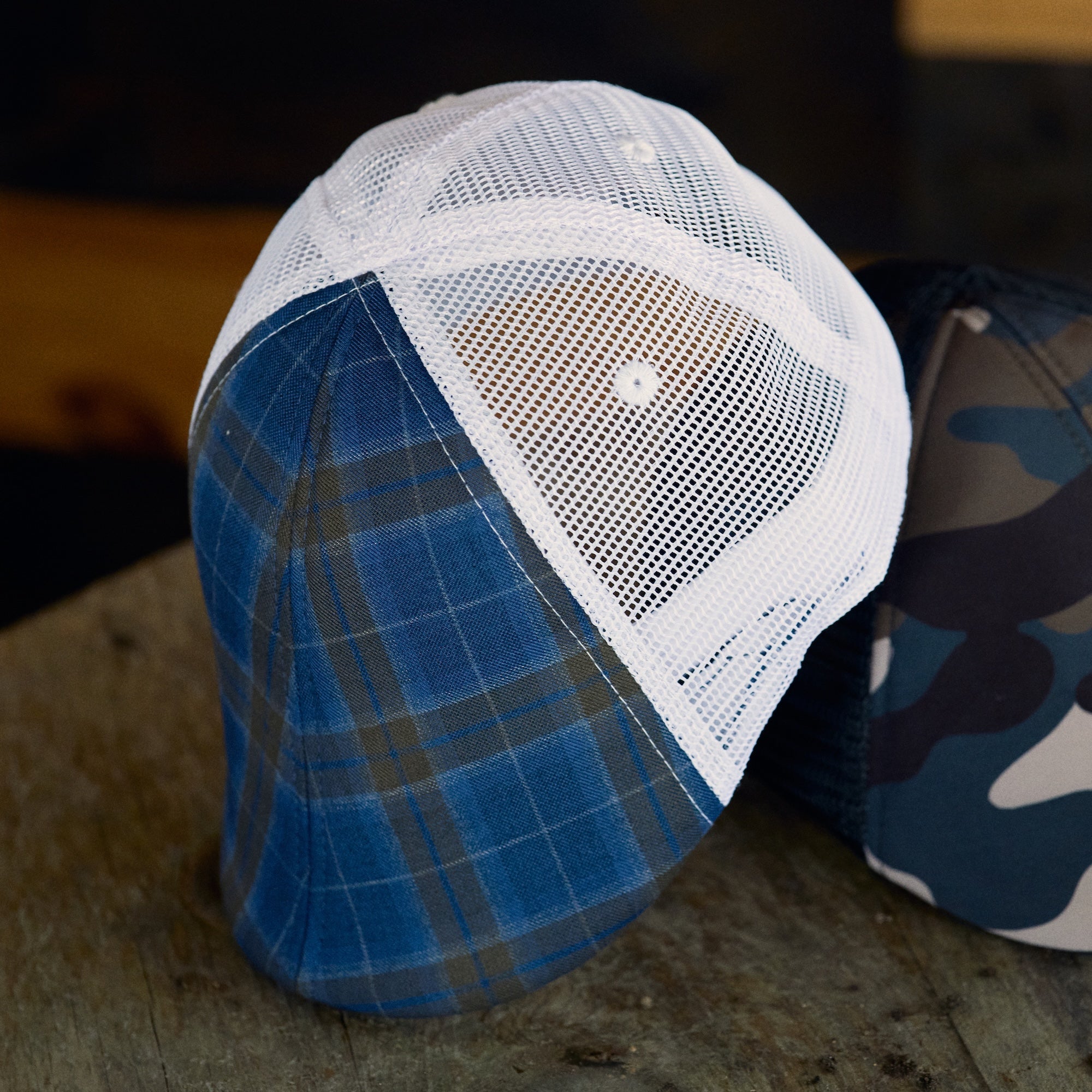 The Mesh Trucker Boston Scally Cap - Plaid with White