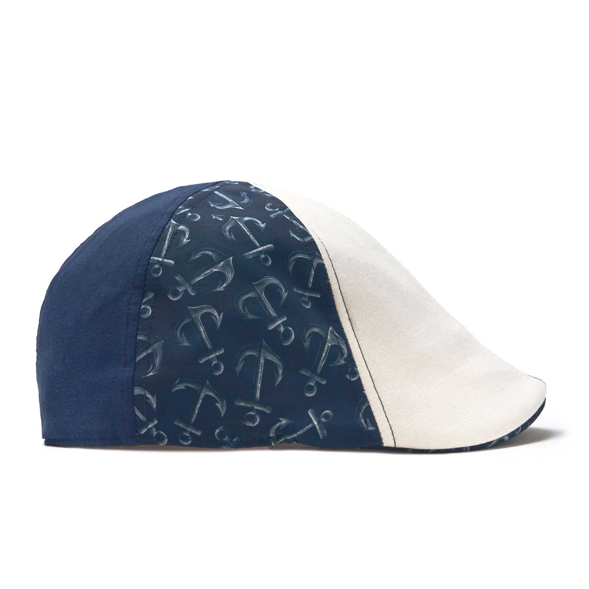 The Cape Codder Patchwork Boston Scally Cap - Marine Blue and White Sand