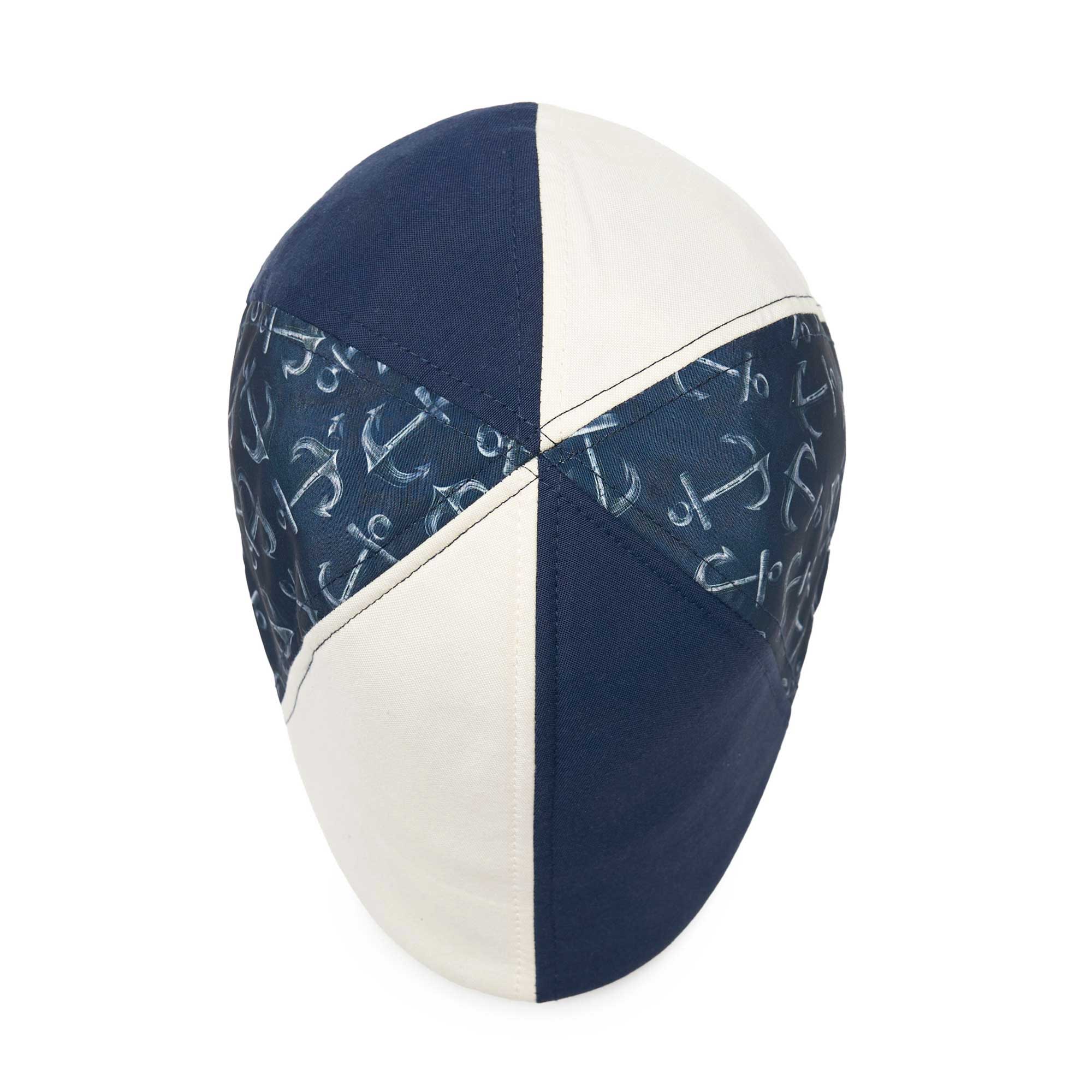 The Cape Codder Patchwork Boston Scally Cap - Marine Blue and White Sand