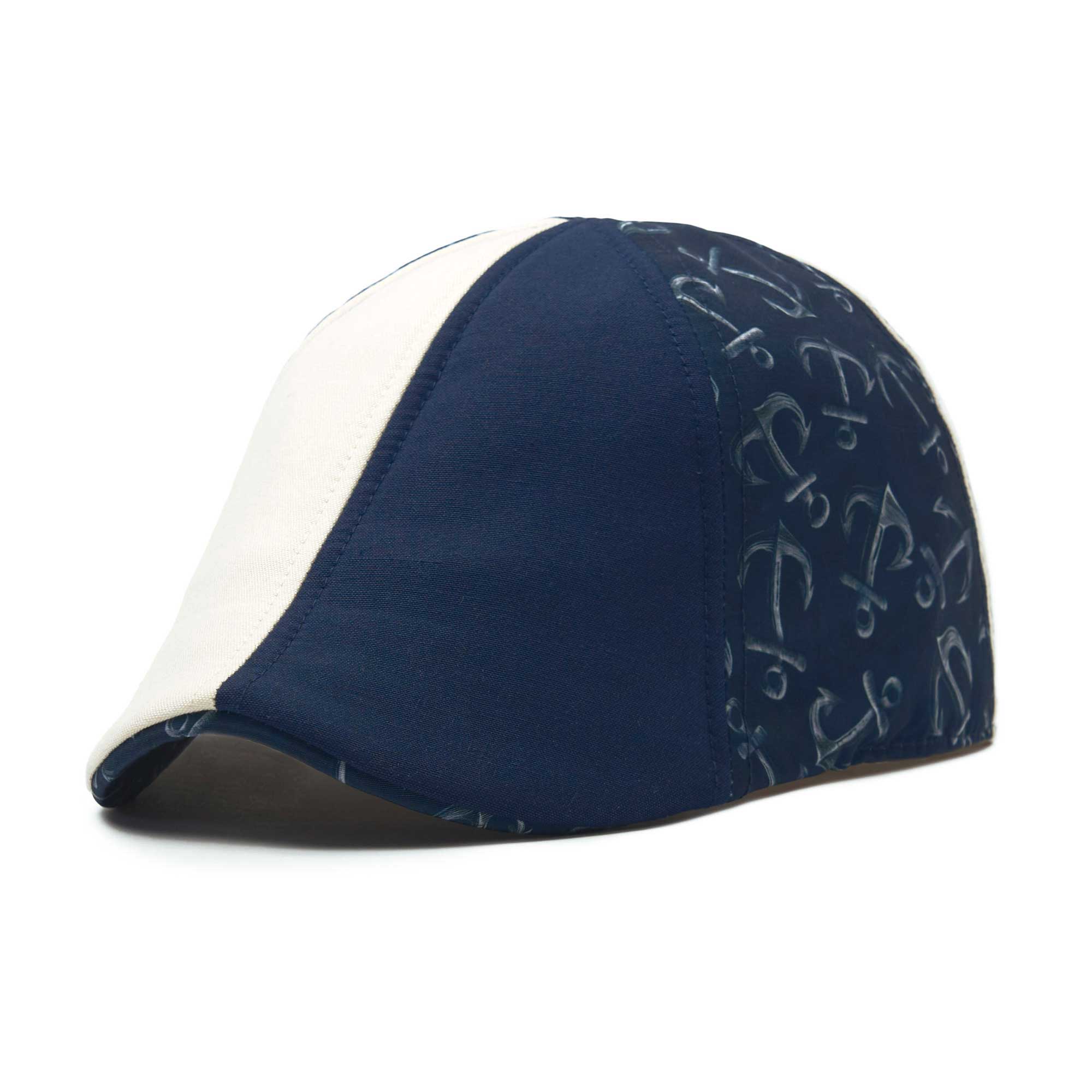 The Cape Codder Patchwork Boston Scally Cap - Marine Blue and White Sand